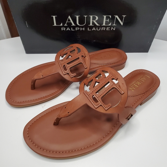 Lauren Ralph Lauren Shoes - Lauren Ralph Lauren Audrie thong sandal flip flop polo tan brown leather 6.5